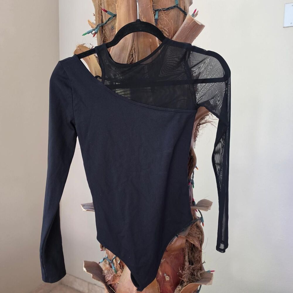 Abercrombie & Fitch Women's Black Assymetrical Mesh Bodysuit